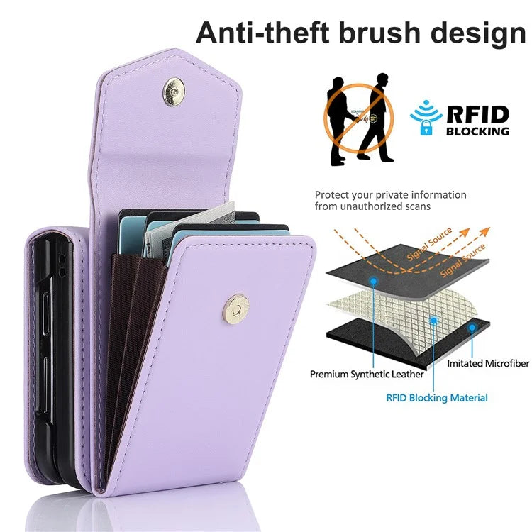 For Samsung Galaxy Z Flip4 5G Crossbody Phone Case RFID Blocking Card Holder Cover