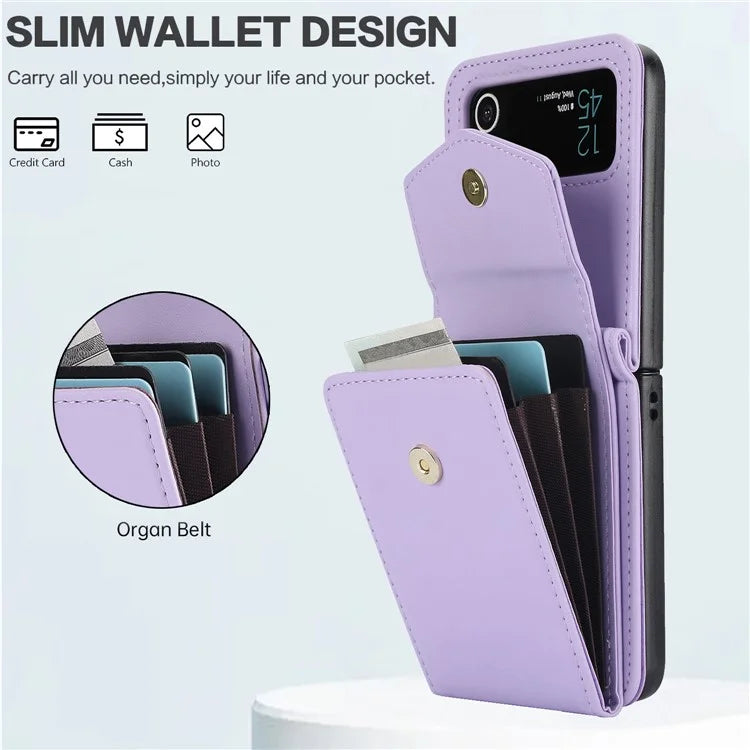 For Samsung Galaxy Z Flip4 5G Crossbody Phone Case RFID Blocking Card Holder Cover