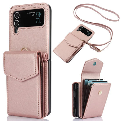 For Samsung Galaxy Z Flip4 5G Crossbody Phone Case RFID Blocking Card Holder Cover