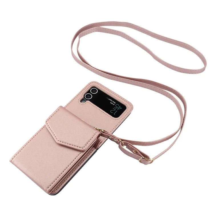 For Samsung Galaxy Z Flip4 5G Crossbody Phone Case RFID Blocking Card Holder Cover