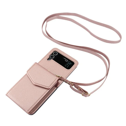 For Samsung Galaxy Z Flip4 5G Crossbody Phone Case RFID Blocking Card Holder Cover