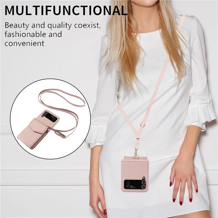 For Samsung Galaxy Z Flip4 5G Crossbody Phone Case RFID Blocking Card Holder Cover