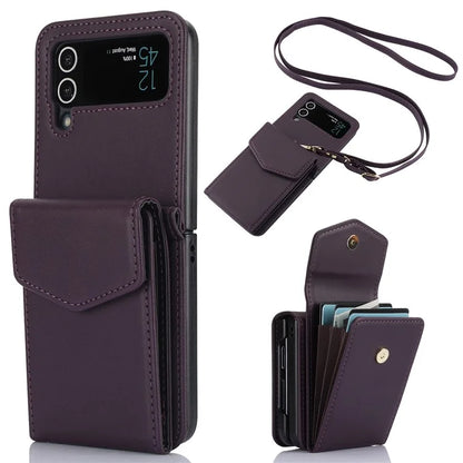 For Samsung Galaxy Z Flip4 5G Crossbody Phone Case RFID Blocking Card Holder Cover