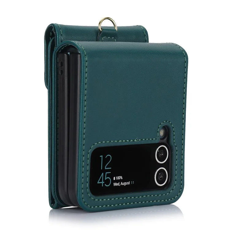 For Samsung Galaxy Z Flip4 5G Crossbody Phone Case RFID Blocking Card Holder Coverish Green