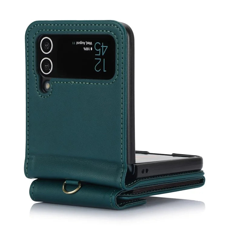 For Samsung Galaxy Z Flip4 5G Crossbody Phone Case RFID Blocking Card Holder Coverish Green