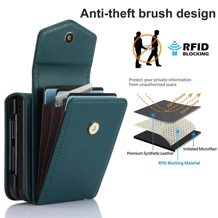 For Samsung Galaxy Z Flip4 5G Crossbody Phone Case RFID Blocking Card Holder Coverish Green