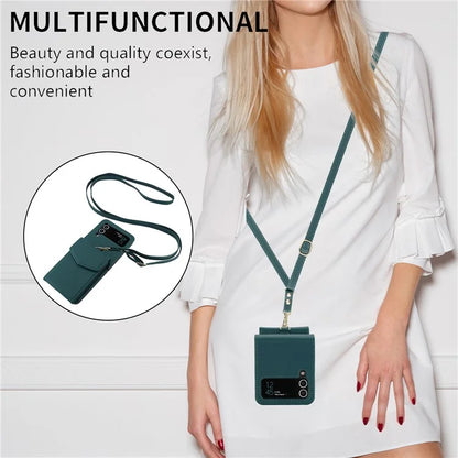 For Samsung Galaxy Z Flip4 5G Crossbody Phone Case RFID Blocking Card Holder Coverish Green
