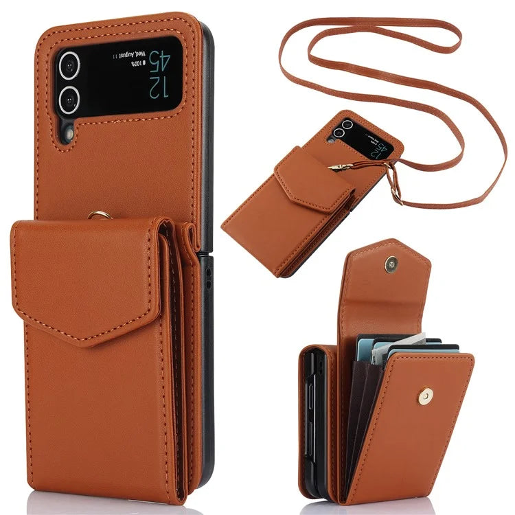 For Samsung Galaxy Z Flip4 5G Crossbody Phone Case RFID Blocking Card Holder Cover
