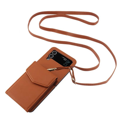 For Samsung Galaxy Z Flip4 5G Crossbody Phone Case RFID Blocking Card Holder Cover