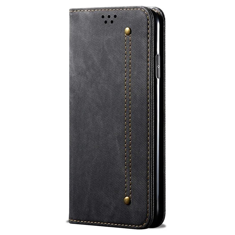 For Xiaomi Redmi Note 13 4G Leather Wallet Case Jeans Cloth Texture TPU Shockproof Shell
