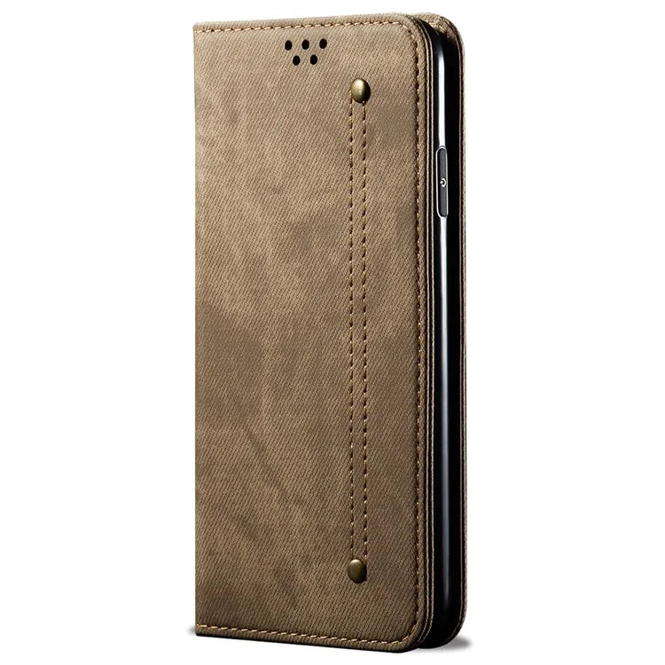 For Xiaomi Redmi Note 13 4G Leather Wallet Case Jeans Cloth Texture TPU Shockproof Shell