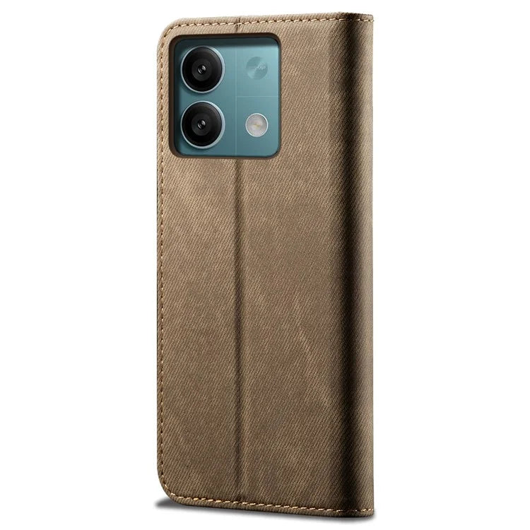 For Xiaomi Redmi Note 13 4G Leather Wallet Case Jeans Cloth Texture TPU Shockproof Shell