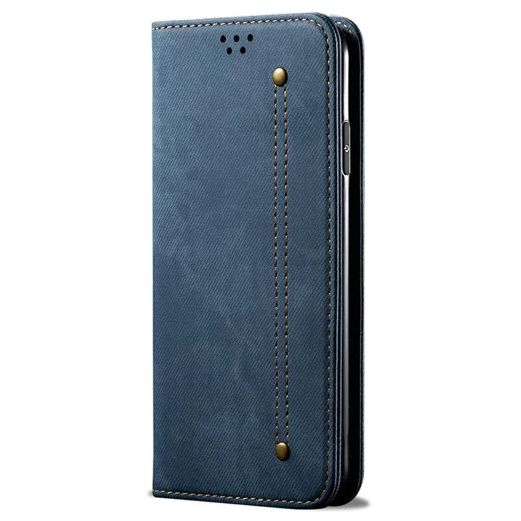 For Xiaomi Redmi Note 13 4G Leather Wallet Case Jeans Cloth Texture TPU Shockproof Shell