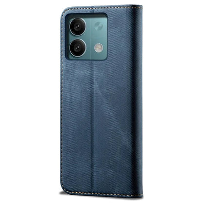 For Xiaomi Redmi Note 13 4G Leather Wallet Case Jeans Cloth Texture TPU Shockproof Shell