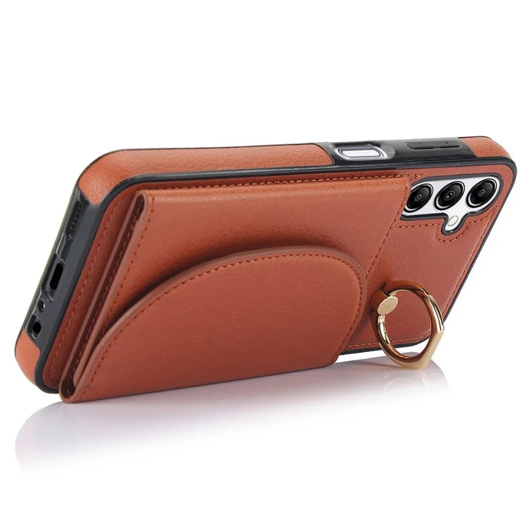 For Samsung Galaxy A54 5G Phone Case Ring Holder Card Slots PU Leather Back Cover