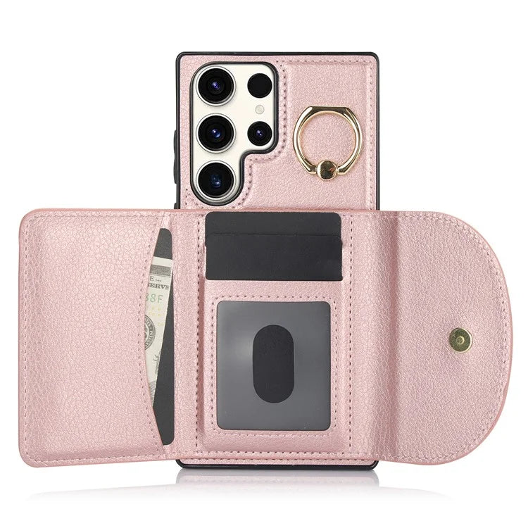 For Samsung Galaxy S23 Ultra Kickstand Phone Case RFID Blocking Card Slots Holder