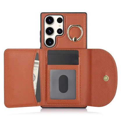 For Samsung Galaxy S23 Ultra Kickstand Phone Case RFID Blocking Card Slots Holder