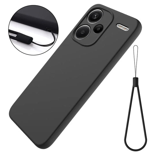 For Xiaomi Redmi Note 13 Pro+ 5G Liquid Silicone Phone Case with Strap Raised Edge