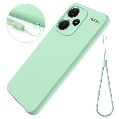 For Xiaomi Redmi Note 13 Pro+ 5G Liquid Silicone Phone Case with Strap Raised Edge