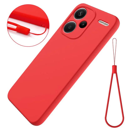 For Xiaomi Redmi Note 13 Pro+ 5G Liquid Silicone Phone Case with Strap Raised Edge