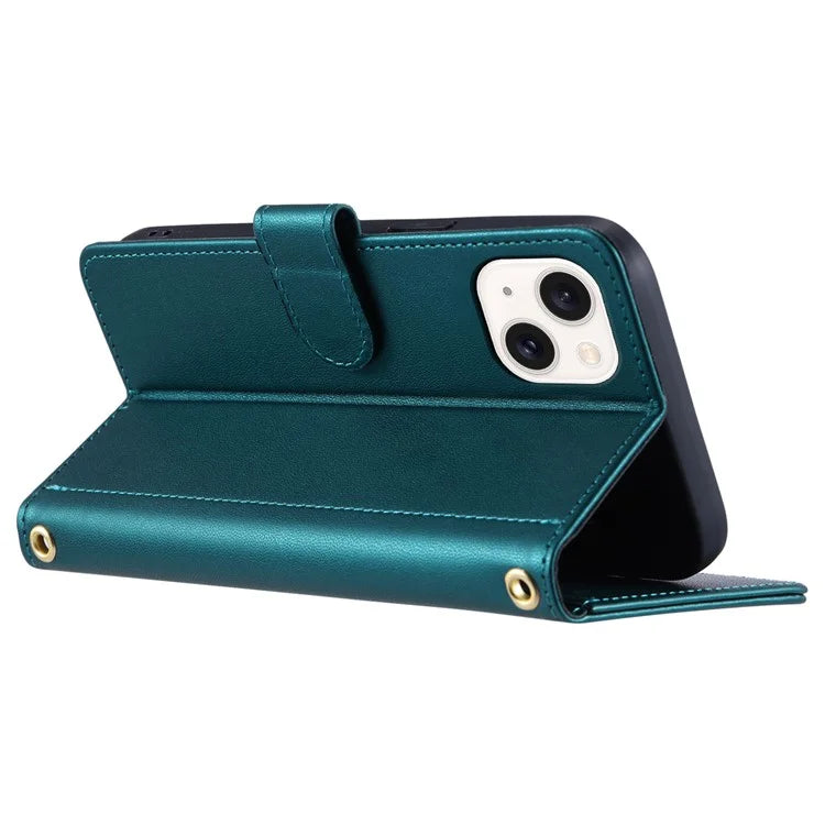 For iPhone 15 Plus Wallet Case PU Leather Cover Stitching Rhombus Grid