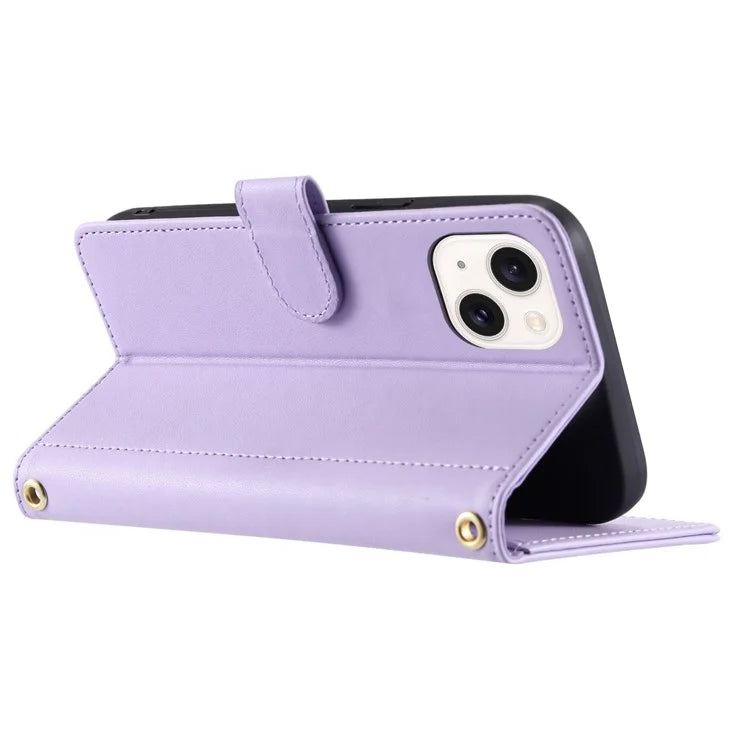 For iPhone 15 Plus Wallet Case PU Leather Cover Stitching Rhombus Grid