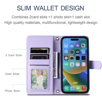 For iPhone 15 Pro Max Leather Case Stitching Rhombus Grid Stand Wallet Cover