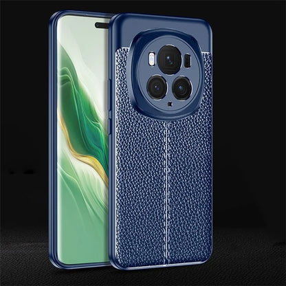 For Honor Magic6 Pro 5G Back Case Litchi Texture Soft PU Phone Protective Cover