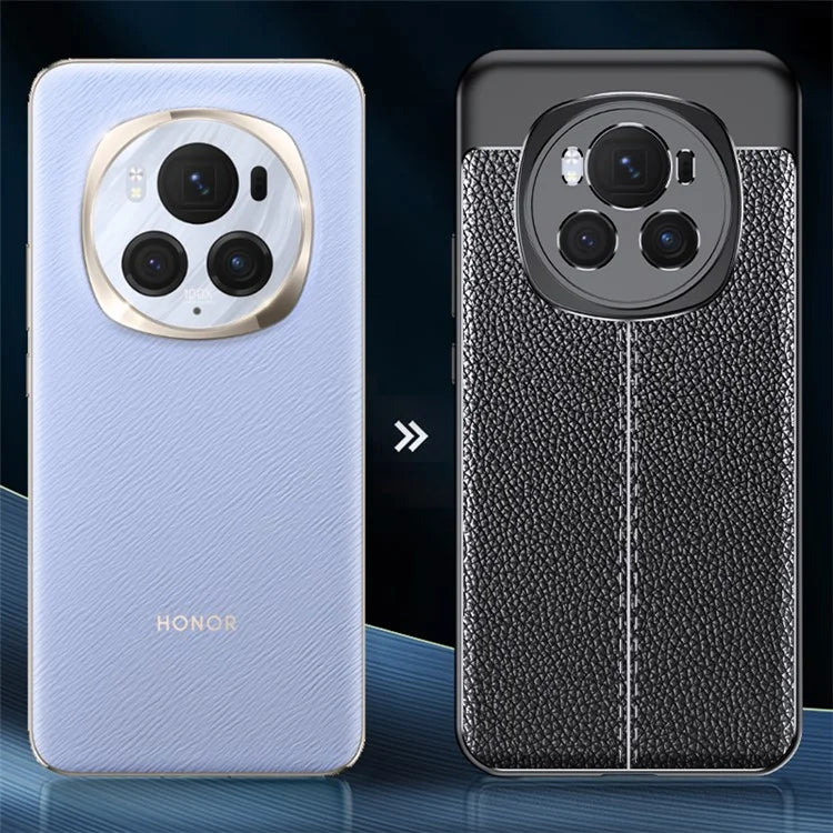 For Honor Magic6 Pro 5G Back Case Litchi Texture Soft PU Phone Protective Cover