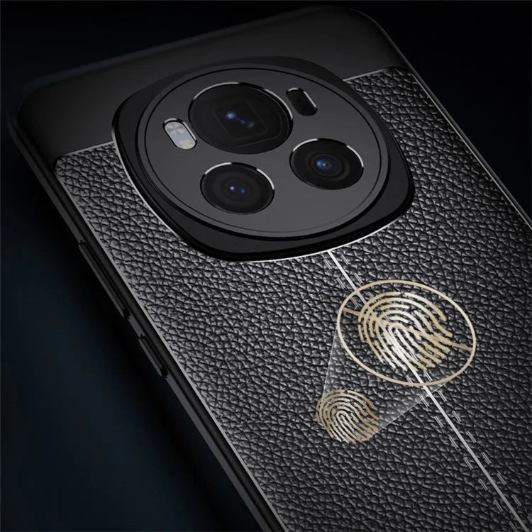 For Honor Magic6 Pro 5G Back Case Litchi Texture Soft PU Phone Protective Cover