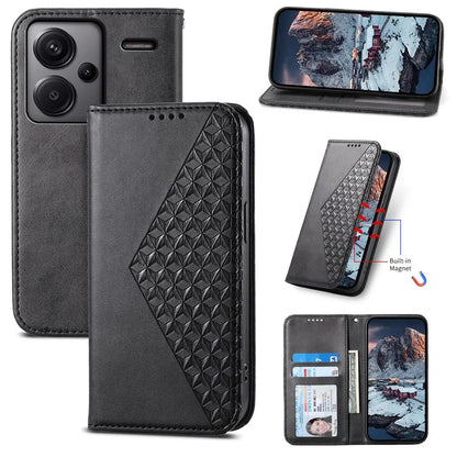 For Xiaomi Redmi Note 13 Pro+ 5G Leather Case Wallet Flip Cover Rhombus Pattern