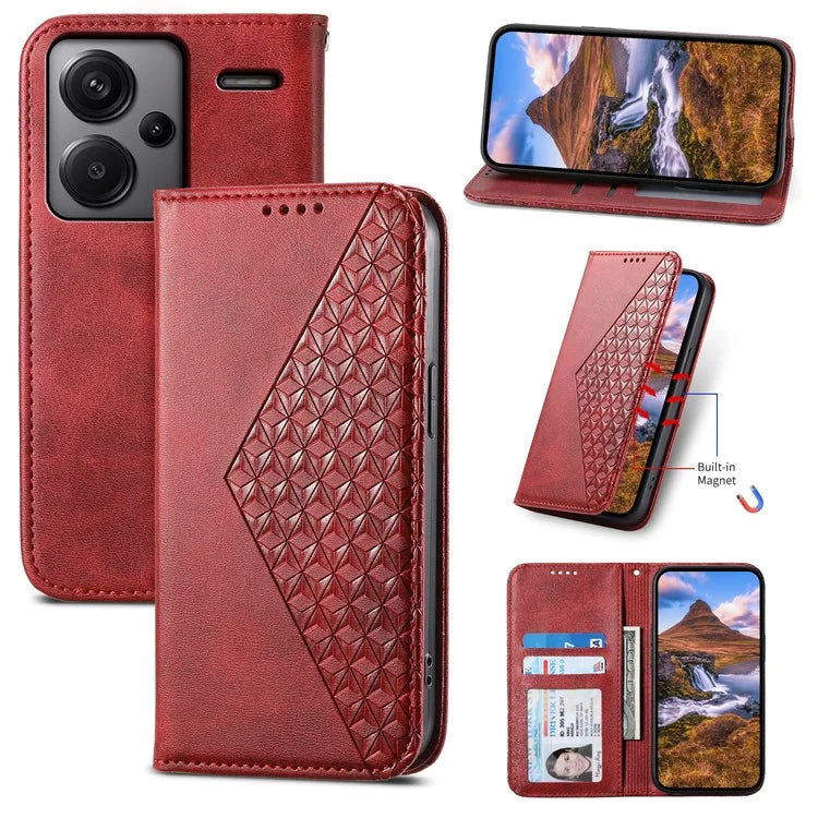 For Xiaomi Redmi Note 13 Pro+ 5G Leather Case Wallet Flip Cover Rhombus Pattern