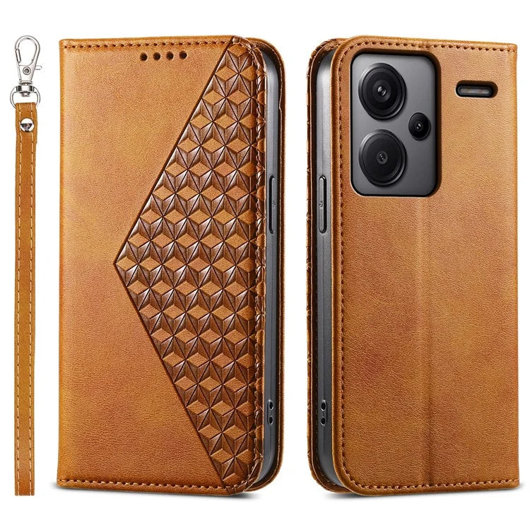 For Xiaomi Redmi Note 13 Pro+ 5G Leather Case Wallet Flip Cover Rhombus Pattern