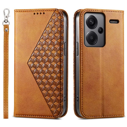 For Xiaomi Redmi Note 13 Pro+ 5G Leather Case Wallet Flip Cover Rhombus Pattern