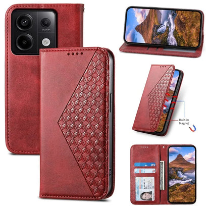 For Xiaomi Redmi Note 13 Pro 5G / Poco X6 5G Case Wallet Magnetic Leather Cover Rhombus Pattern