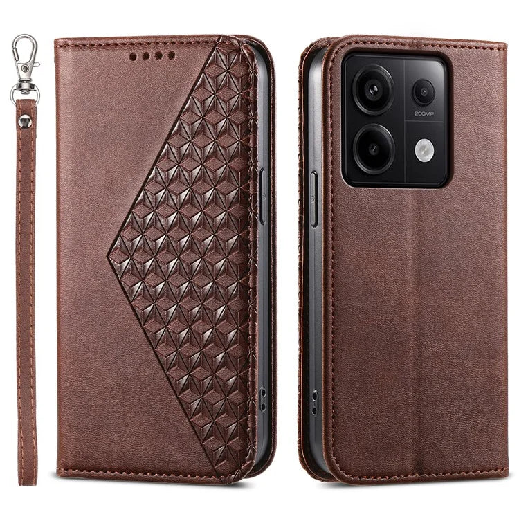 For Xiaomi Redmi Note 13 Pro 5G / Poco X6 5G Case Wallet Magnetic Leather Cover Rhombus Pattern