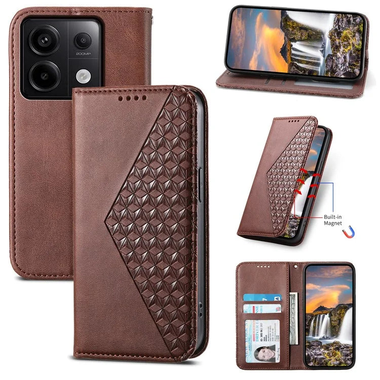 For Xiaomi Redmi Note 13 Pro 5G / Poco X6 5G Case Wallet Magnetic Leather Cover Rhombus Pattern