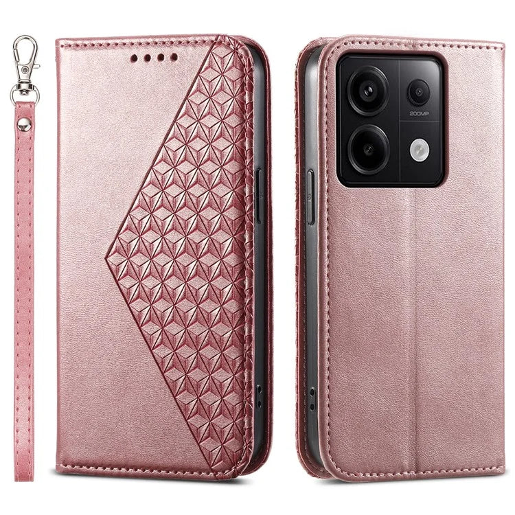 For Xiaomi Redmi Note 13 Pro 5G / Poco X6 5G Case Wallet Magnetic Leather Cover Rhombus Pattern
