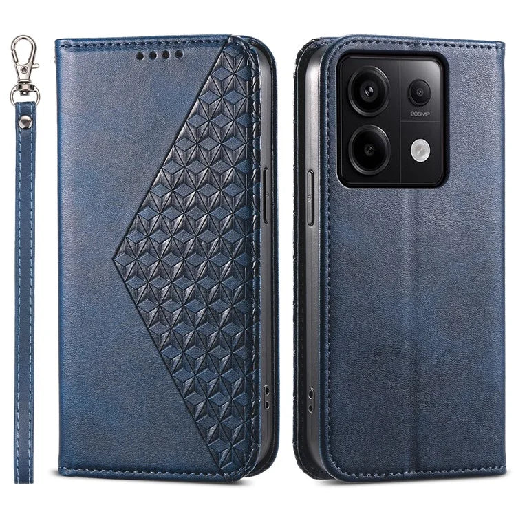 For Xiaomi Redmi Note 13 Pro 5G / Poco X6 5G Case Wallet Magnetic Leather Cover Rhombus Pattern