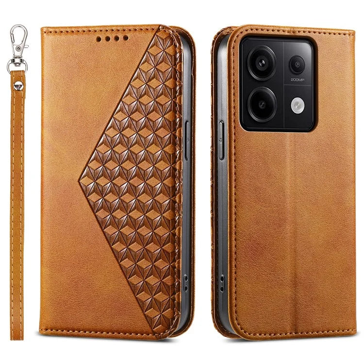 For Xiaomi Redmi Note 13 Pro 5G / Poco X6 5G Case Wallet Magnetic Leather Cover Rhombus Pattern