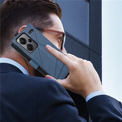 DF-06 For Xiaomi Redmi Note 13 Pro+ 5G Case Leather Cover Line Imprinted with Wallet