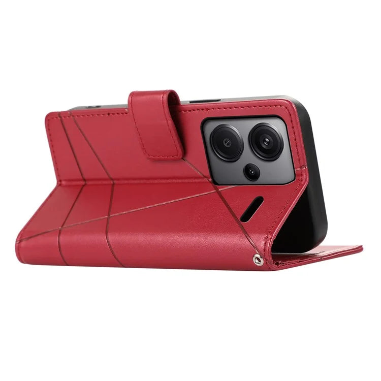 DF-06 For Xiaomi Redmi Note 13 Pro+ 5G Case Leather Cover Line Imprinted with Wallet