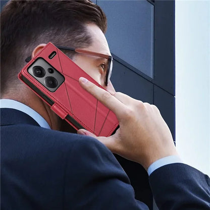 DF-06 For Xiaomi Redmi Note 13 Pro+ 5G Case Leather Cover Line Imprinted with Wallet