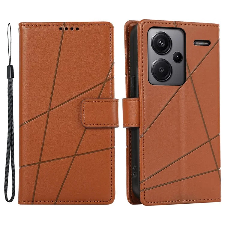 DF-06 For Xiaomi Redmi Note 13 Pro+ 5G Case Leather Cover Line Imprinted with Wallet