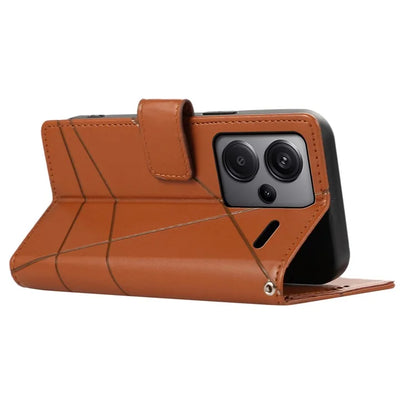 DF-06 For Xiaomi Redmi Note 13 Pro+ 5G Case Leather Cover Line Imprinted with Wallet