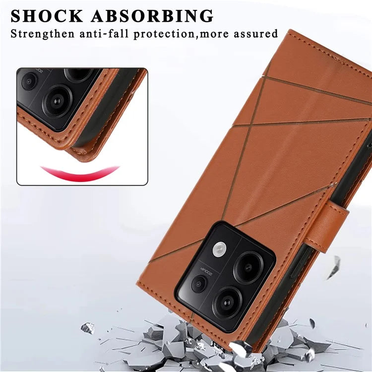 DF-06 For Xiaomi Redmi Note 13 Pro 5G / Poco X6 5G Leather Case Line Imprinted Wallet Cover