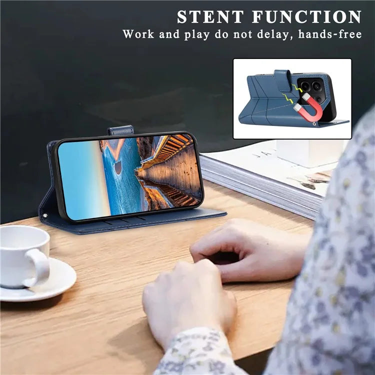 DF-06 For Xiaomi Redmi Note 13 Pro 5G / Poco X6 5G Leather Case Line Imprinted Wallet Cover