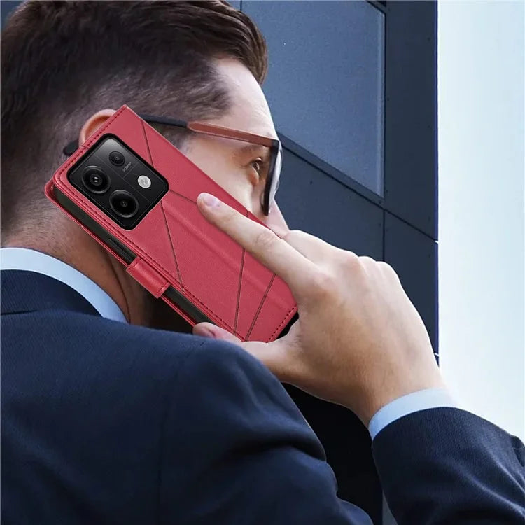 DF-06 For Xiaomi Redmi Note 13 Pro 5G / Poco X6 5G Leather Case Line Imprinted Wallet Cover