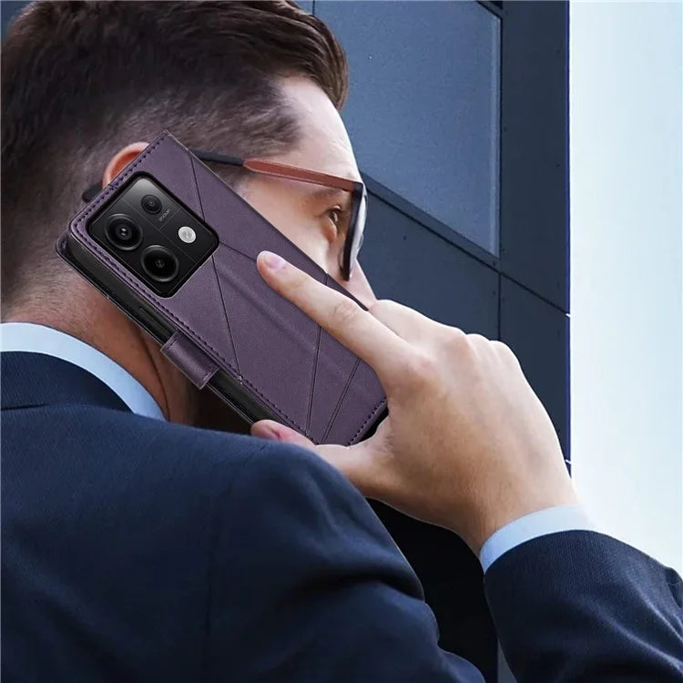 DF-06 For Xiaomi Redmi Note 13 Pro 5G / Poco X6 5G Leather Case Line Imprinted Wallet Cover