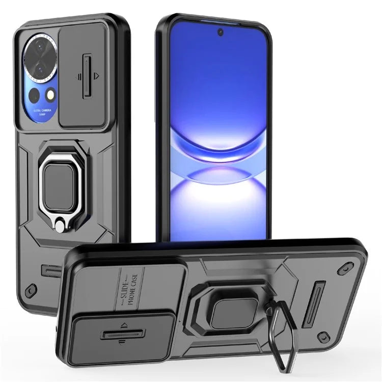 For Huawei nova 12 5G Case with Camera Slider PC + TPU Back Cover Ring Kickstand